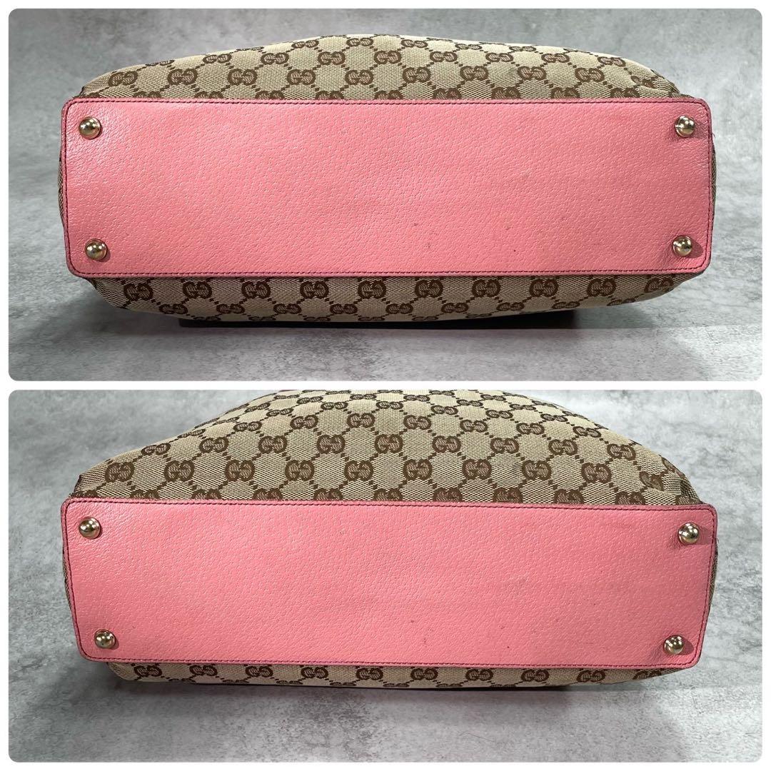 Gucci GG Tote Pink Canvas Leather Beige Logo — view 8
