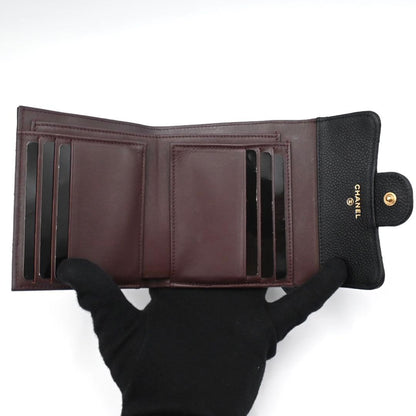 Chanel Quilted CC Logo Trifold Wallet Compact Classic Black