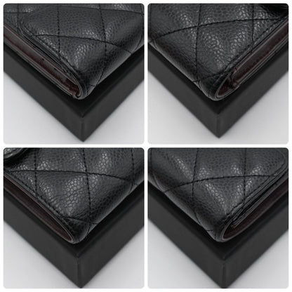 Chanel Quilted CC Logo Trifold Wallet Compact Classic Black