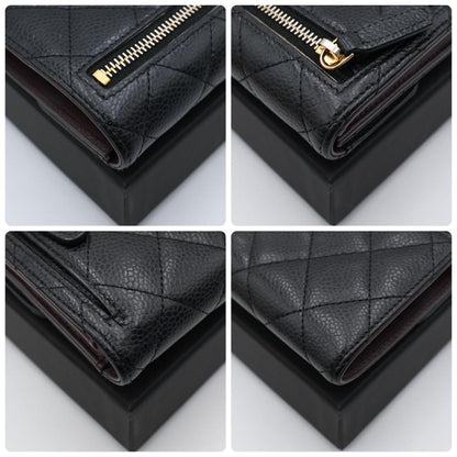 Chanel Quilted CC Logo Trifold Wallet Compact Classic Black