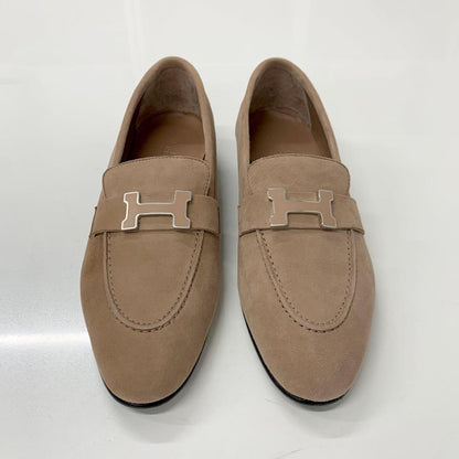 Hermes Paris Hhardware Suede Loafers Beige