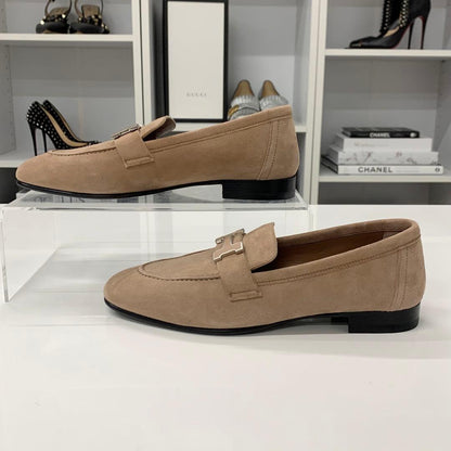 Hermes Paris Hhardware Suede Loafers Beige