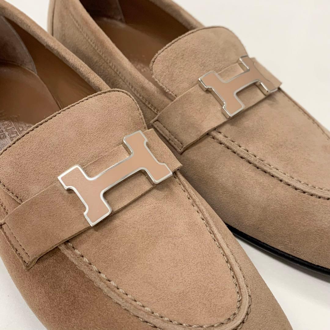 Hermes Paris Hhardware Suede Loafers Beige