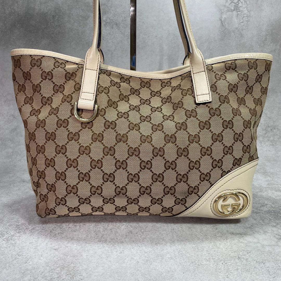 Gucci GG Tote Bag New Brit Beige Leather Logo — view 2