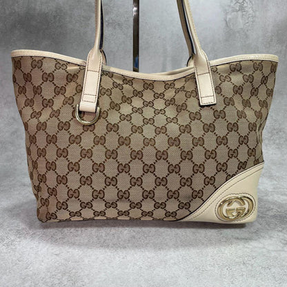 Gucci GG Tote Bag New Brit Beige Leather Logo — view 2
