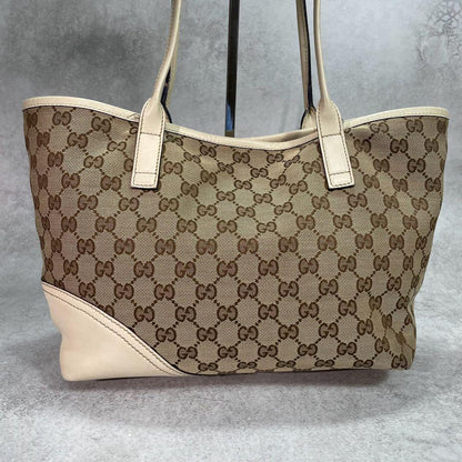 Gucci GG Tote Bag New Brit Beige Leather Logo — view 3