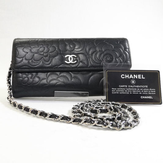 Chanel Camellia Wallet Black Chain Shoulder Bag