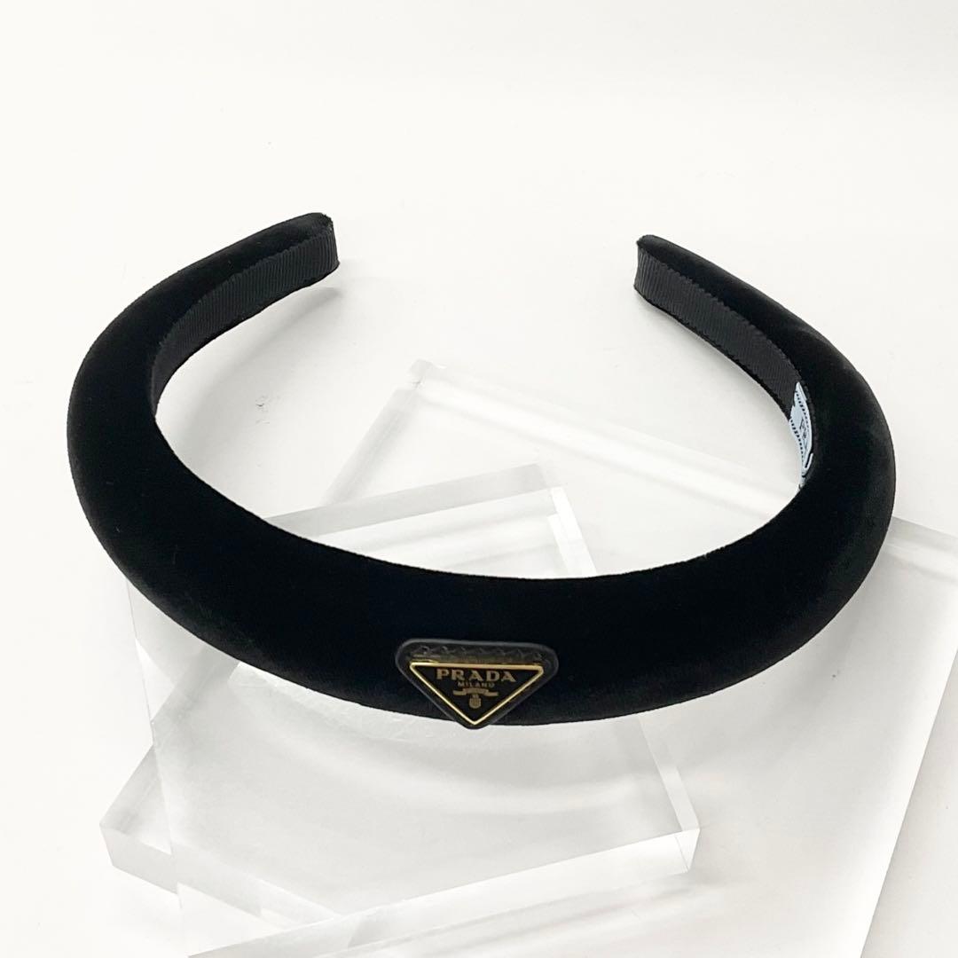 Prada Triangle Logo Velour Headband Velvet
