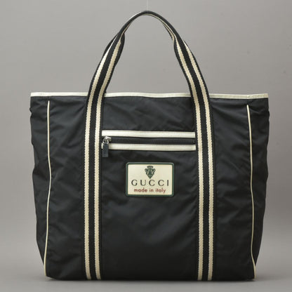 Gucci Crest Tote Bag Nylon Black White