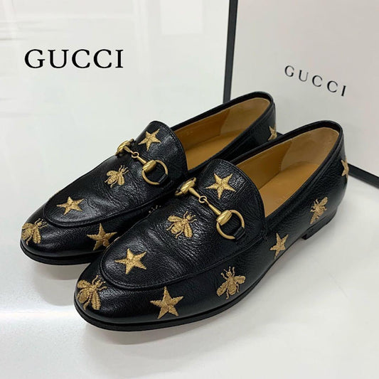 Gucci Horsebit Star Bee Embroidery Leather Loafers Black