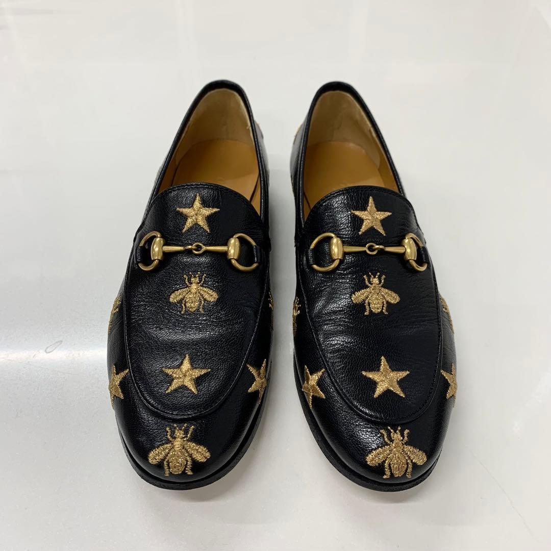 Gucci Horsebit Star Bee Embroidery Leather Loafers Black