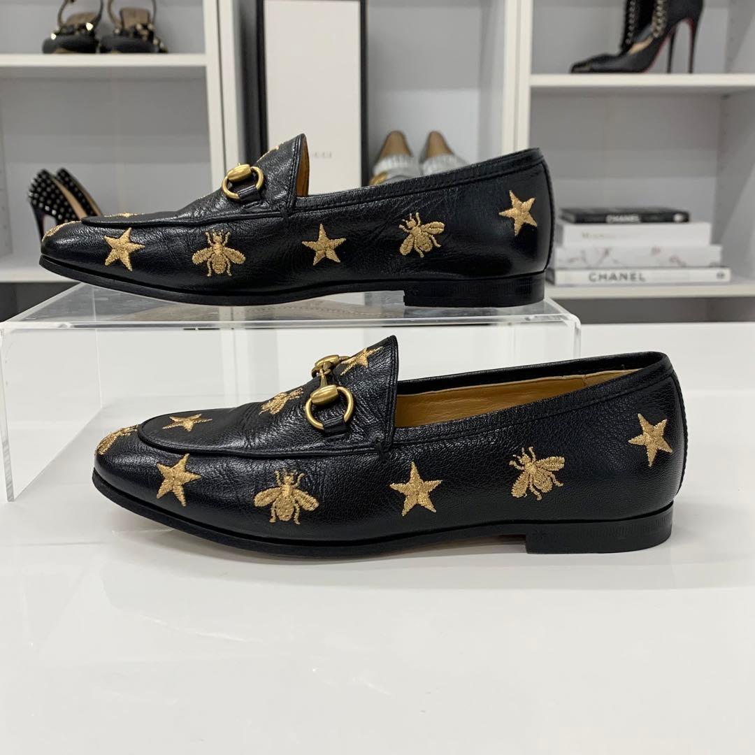 Gucci Horsebit Star Bee Embroidery Leather Loafers Black