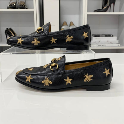 Gucci Horsebit Star Bee Embroidery Leather Loafers Black