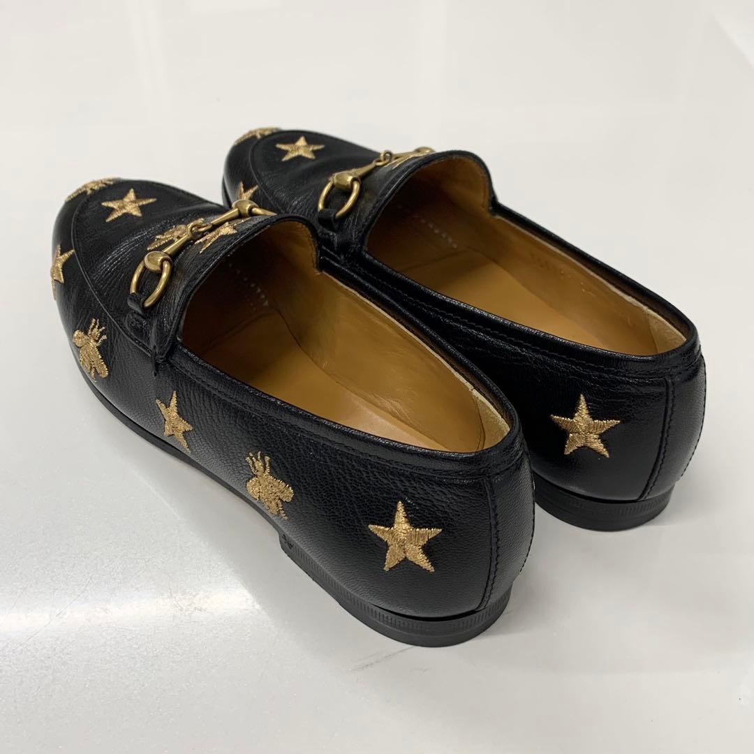 Gucci Horsebit Star Bee Embroidery Leather Loafers Black