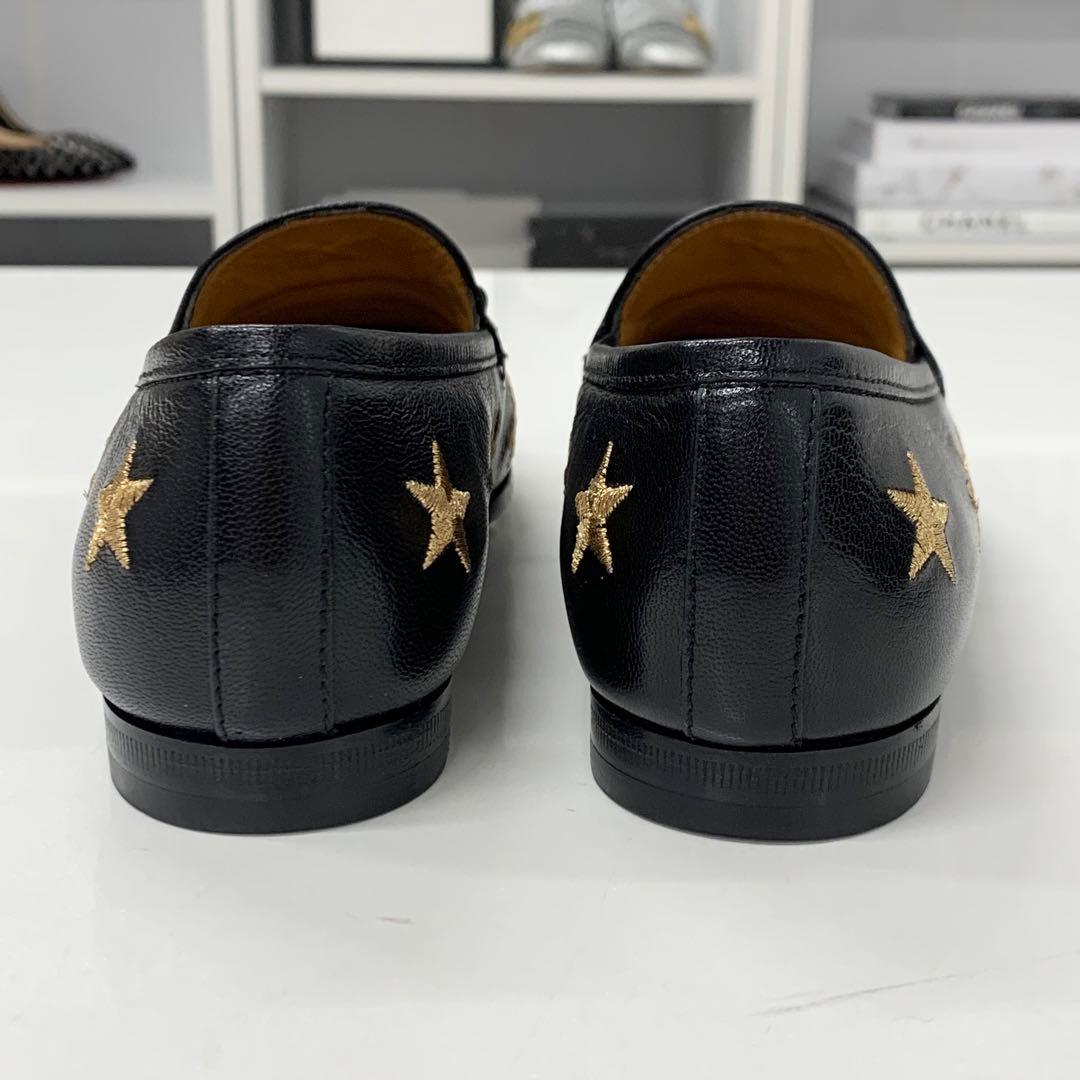 Gucci Horsebit Star Bee Embroidery Leather Loafers Black