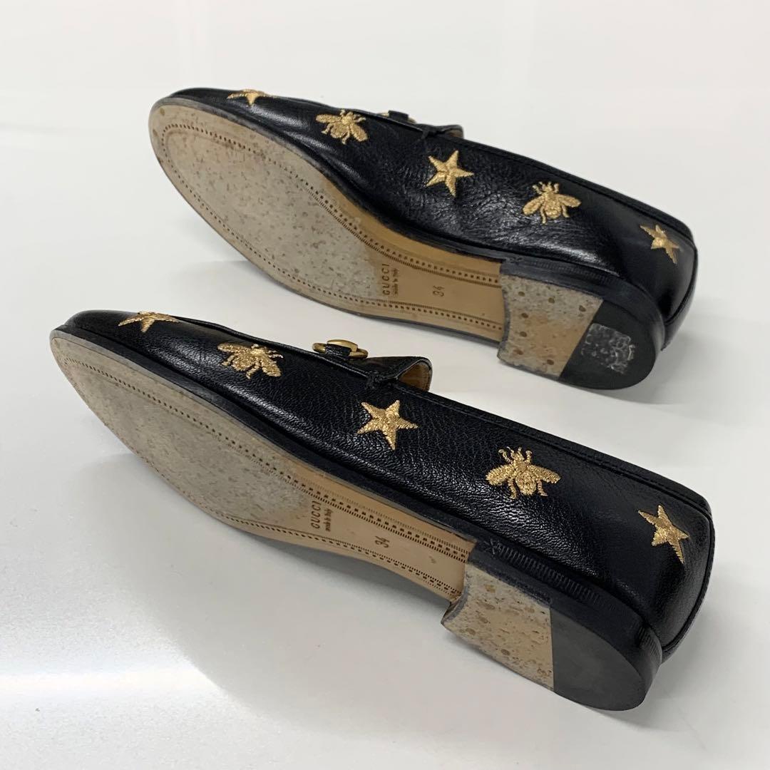 Gucci Horsebit Star Bee Embroidery Leather Loafers Black