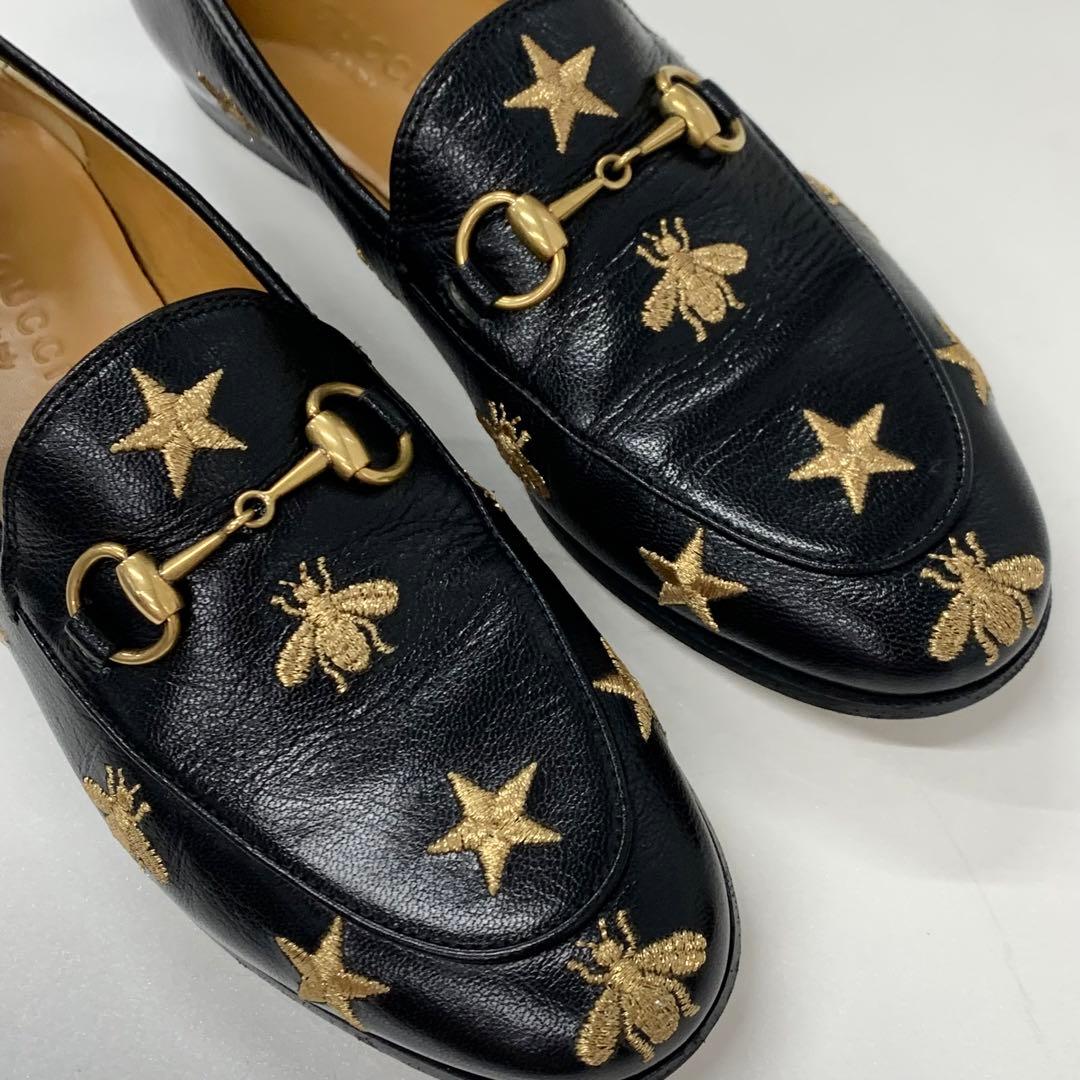 Gucci Horsebit Star Bee Embroidery Leather Loafers Black