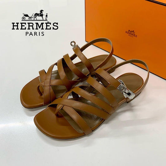 Hermes Leather Kelly Strap Sandals Brown