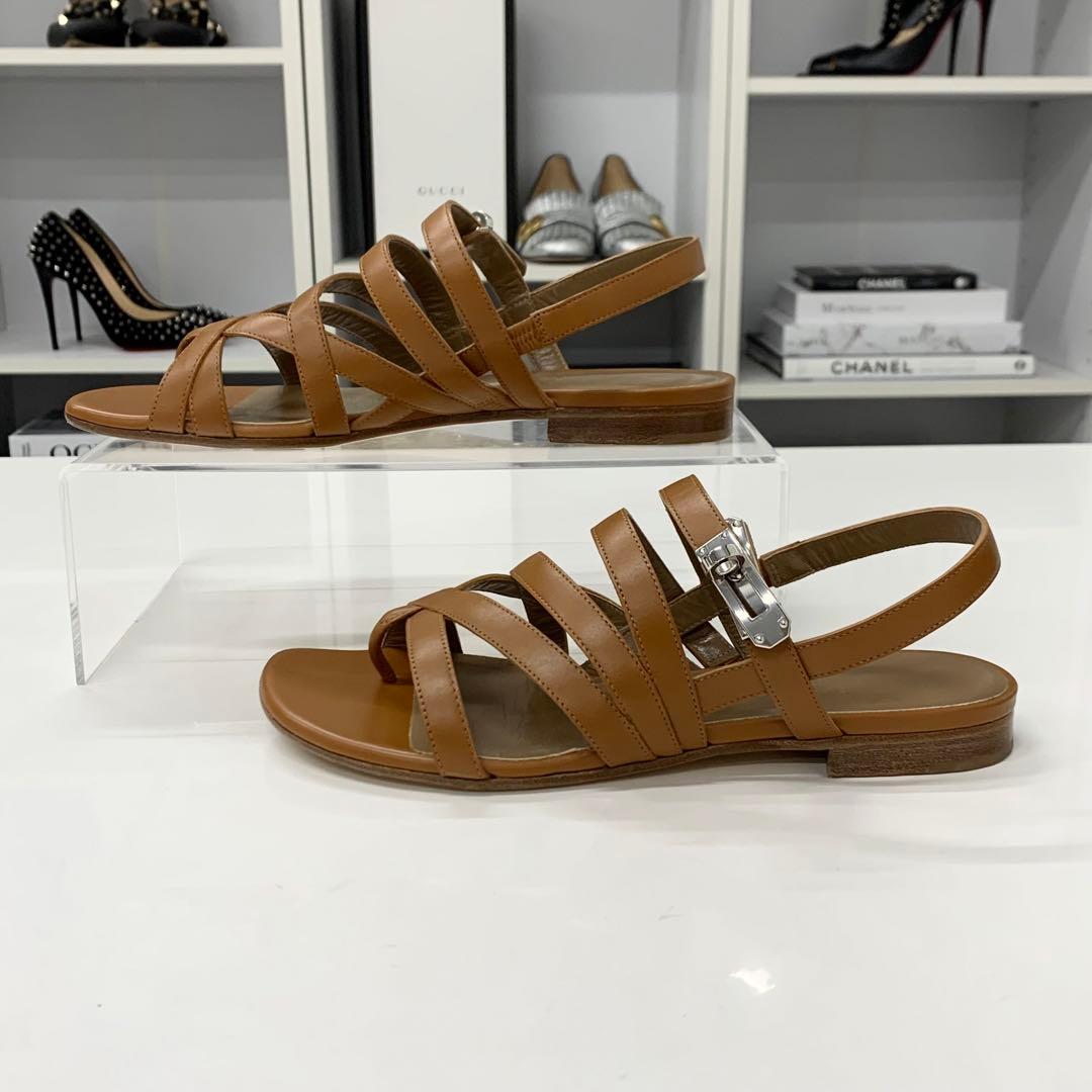 Hermes Leather Kelly Strap Sandals Brown — view 3