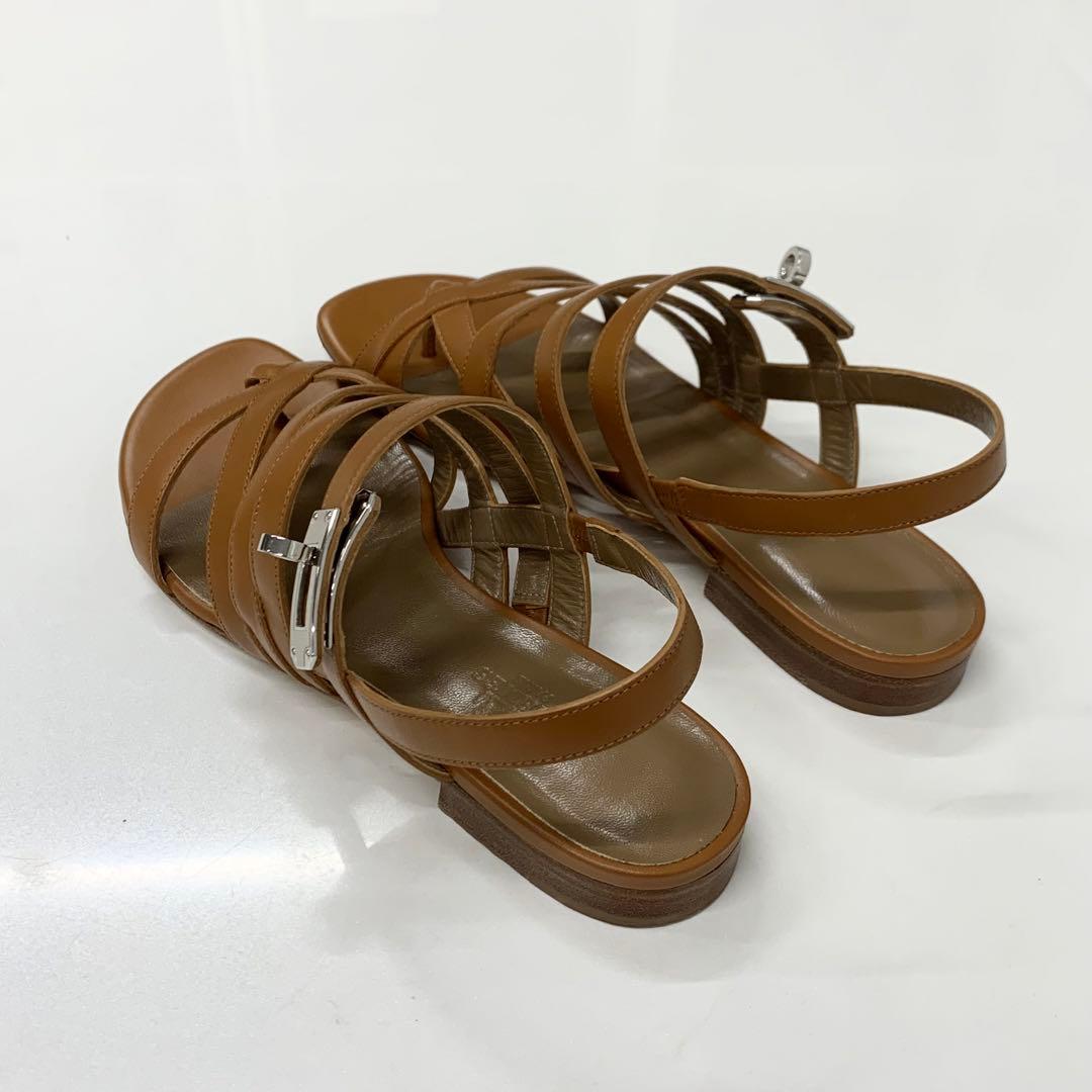Hermes Leather Kelly Strap Sandals Brown — view 4