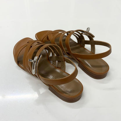 Hermes Leather Kelly Strap Sandals Brown — view 4