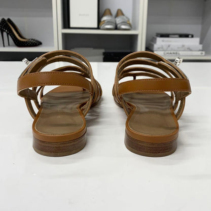 Hermes Leather Kelly Strap Sandals Brown — view 5
