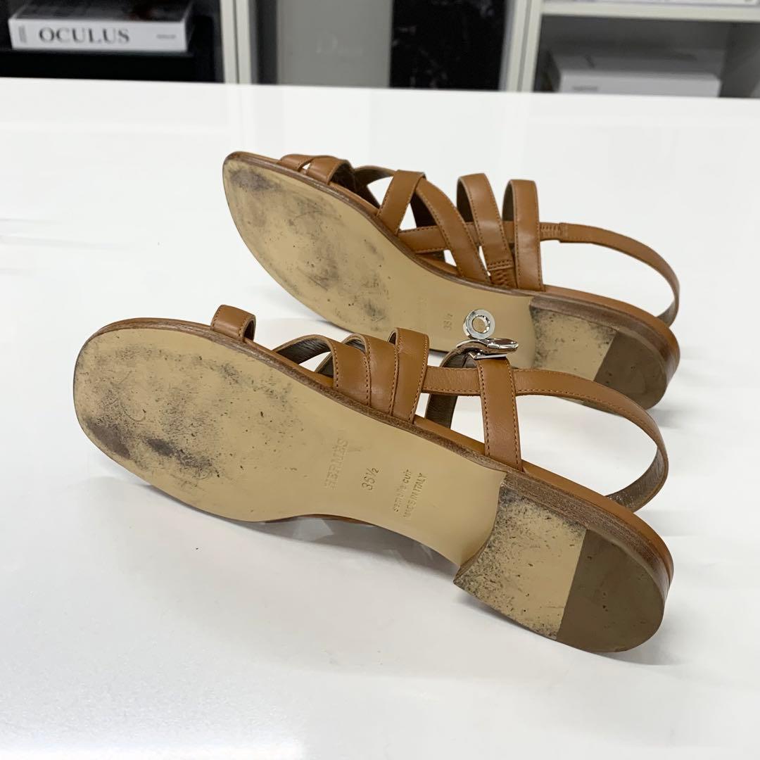 Hermes Leather Kelly Strap Sandals Brown — view 6