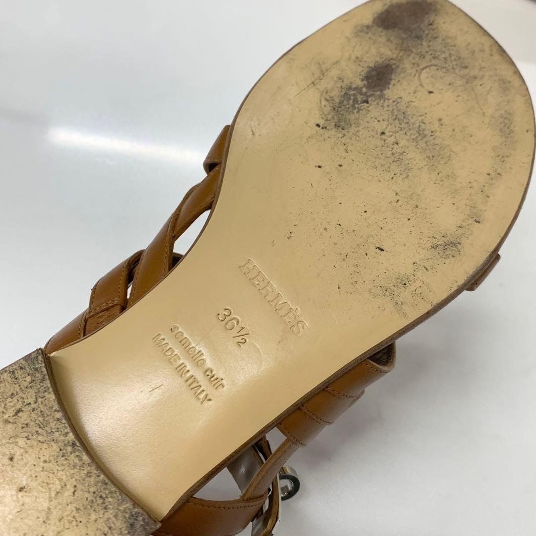 Hermes Leather Kelly Strap Sandals Brown — view 8