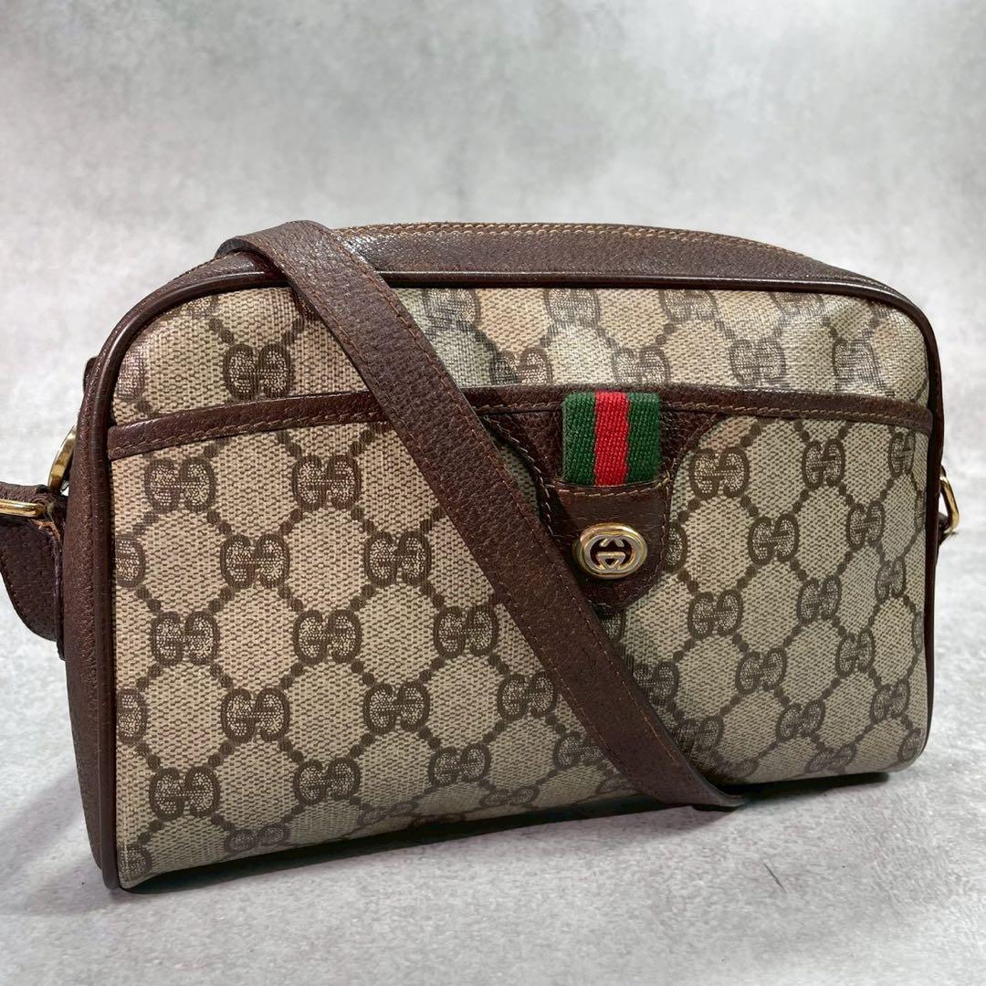 Gucci GG Sherry Line Shoulder Bag Brown Leather