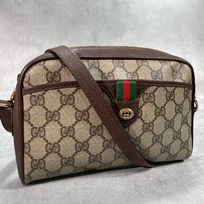 Gucci GG Sherry Line Shoulder Bag Brown Leather