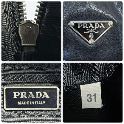 Good Prada Leather Triangle Plate Logo Shoulder Bag Black