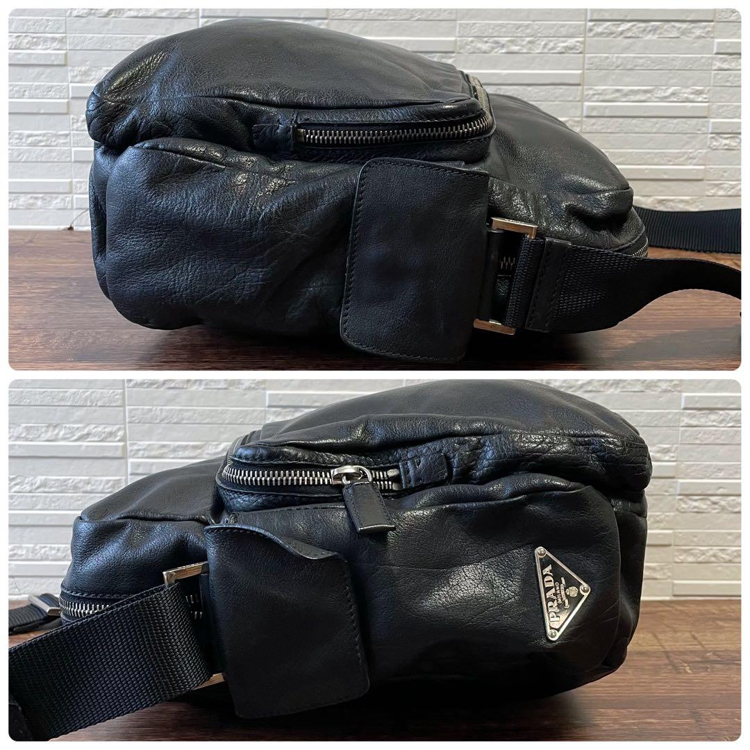 Good Prada Leather Triangle Plate Logo Shoulder Bag Black