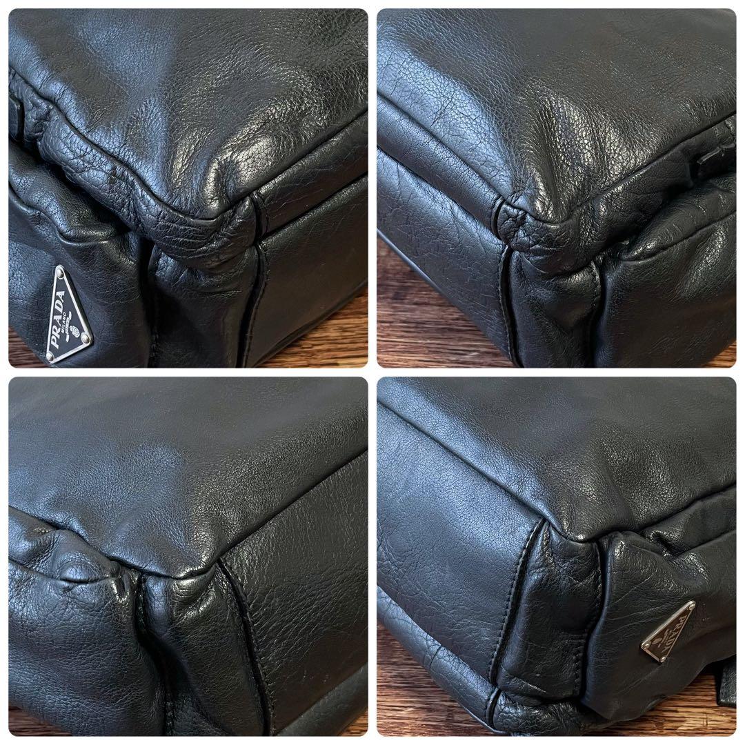 Good Prada Leather Triangle Plate Logo Shoulder Bag Black