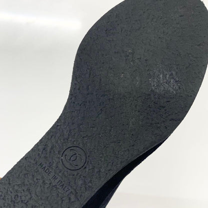 Chanel Suede CC Logo Chain Wedge Sole Long Boots Black — view 7