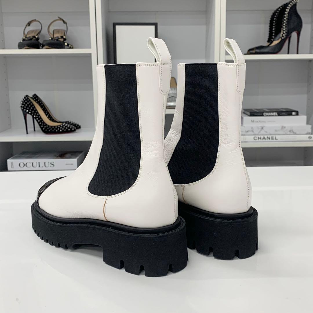 Chanel CC Logo Leather Patent Side Gore Short Boots White — view 5