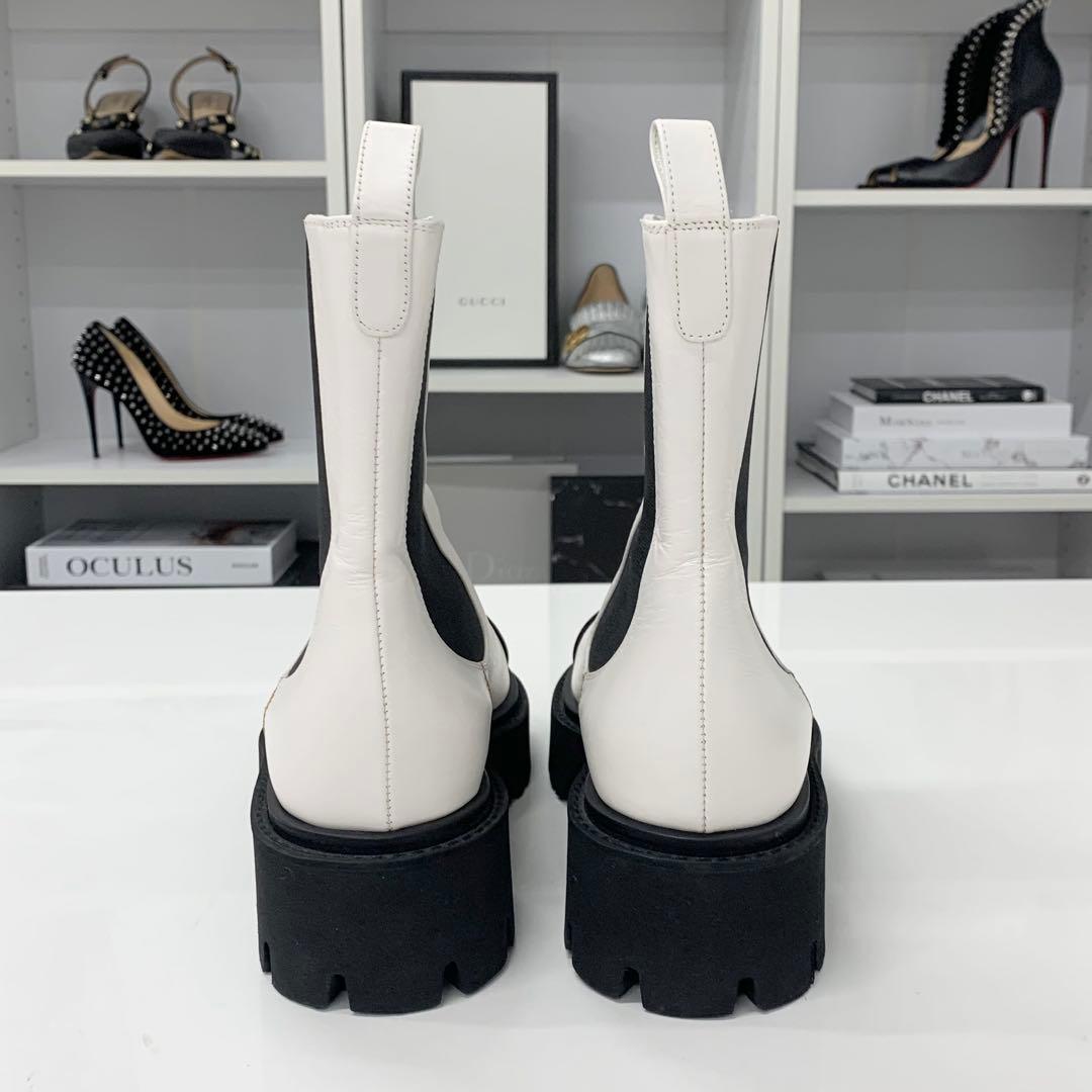 Chanel CC Logo Leather Patent Side Gore Short Boots White — view 6