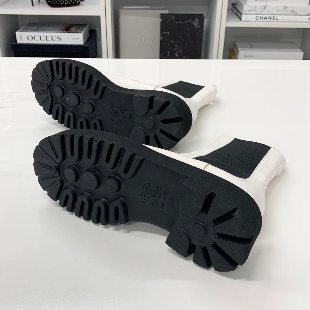 Chanel CC Logo Leather Patent Side Gore Short Boots White — view 7