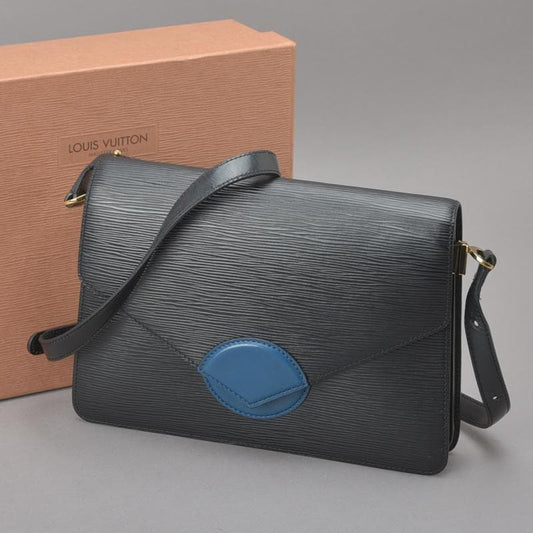 Louis Vuitton Oche Shoulder Bag Epi Leather Black Blue With Box