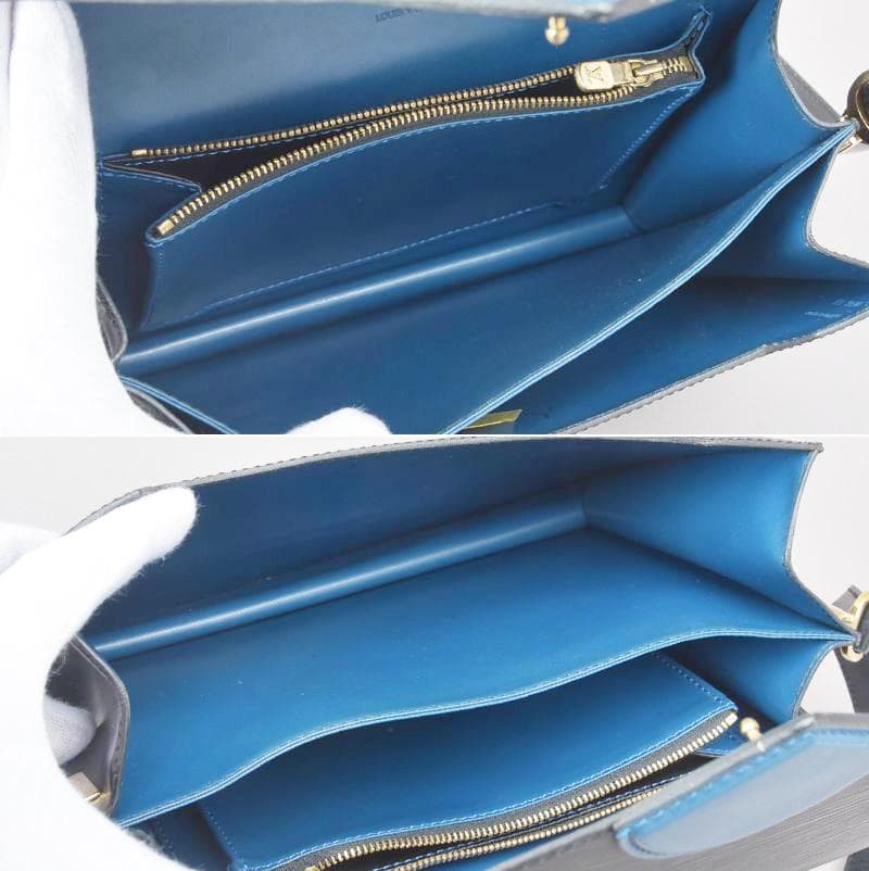 Louis Vuitton Oche Shoulder Bag Epi Leather Black Blue With Box