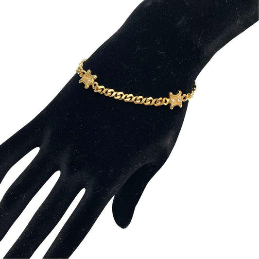 Celine Triomphe Gold Bangle Bracelet Rhinestone