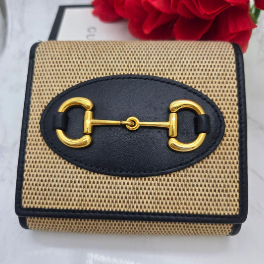 Gucci Fold Wallet Horsebit Canvas Navy