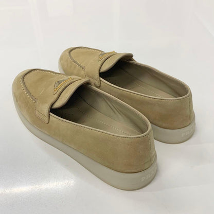 Prada Suede Triangle Logo Loafers Beige