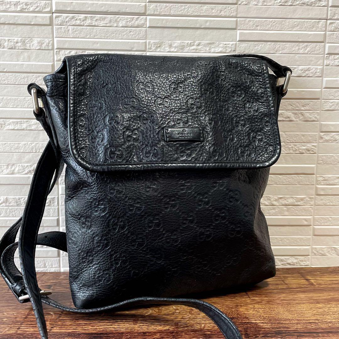 Gucci GG Guccissima Leather Shoulder Bag Messenger All Over Print Black