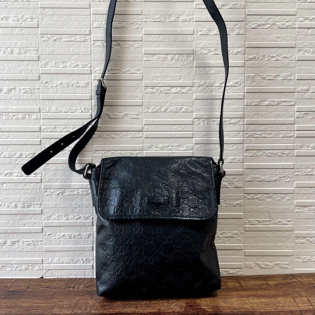 Gucci GG Guccissima Leather Shoulder Bag Messenger All Over Print Black — view 2