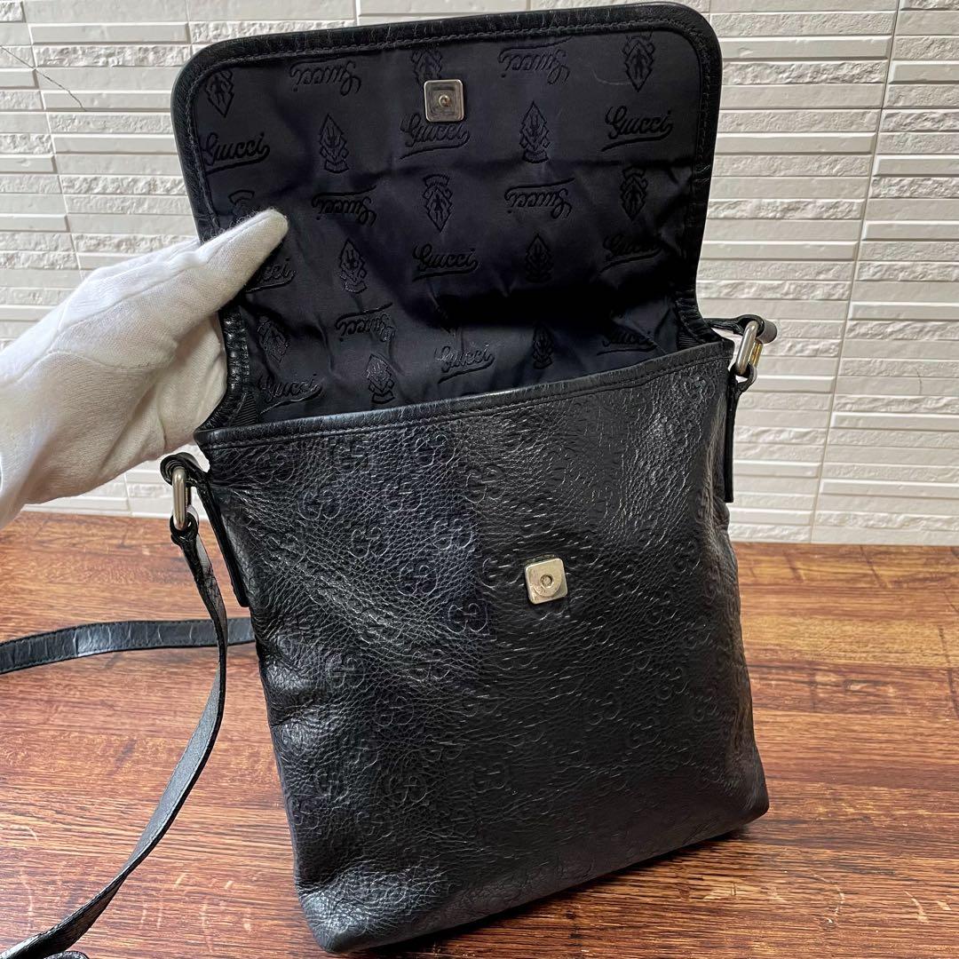 Gucci GG Guccissima Leather Shoulder Bag Messenger All Over Print Black — view 8