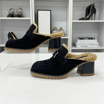 Hermes Flor 60 H Suede Shearling Constance Mules — view 2