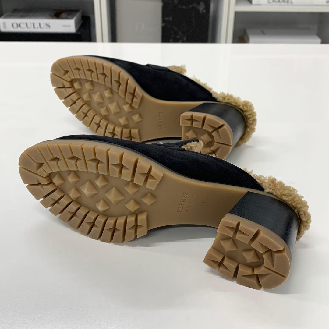 Hermes Flor 60 H Suede Shearling Constance Mules — view 7
