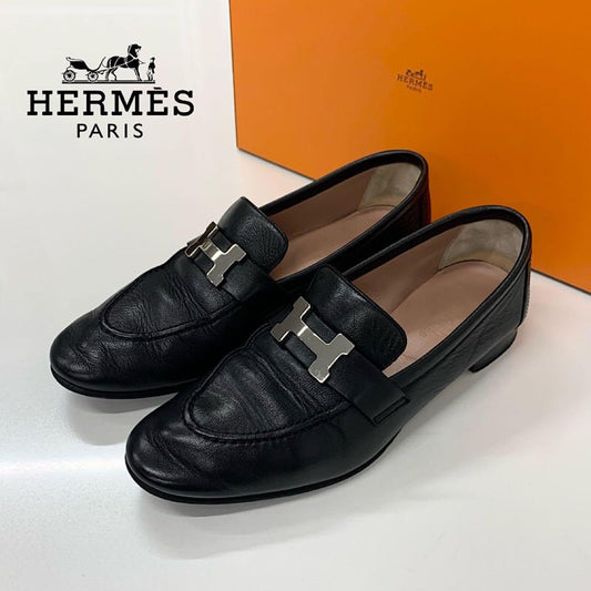 Hermes Paris Leather Loafers Black