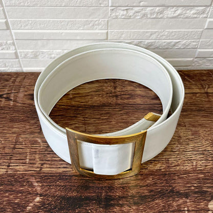 Chanel Leather CC Logo Gold Buckle Belt Thick White — view 3