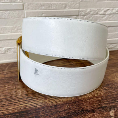 Chanel Leather CC Logo Gold Buckle Belt Thick White — view 4